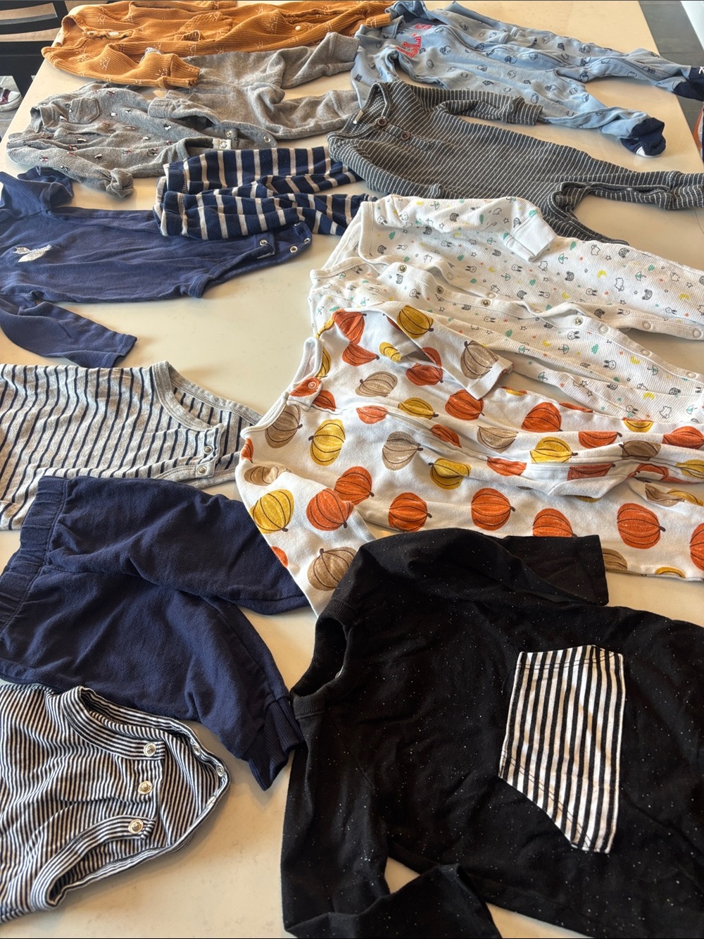 Lot of Baby Onesies , sleepers, and pants Mixed Colors & Patterns 9 months